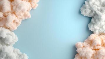 Soft pastel clouds frame serene blue background, creating calming atmosphere photo
