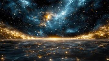stunning cosmic landscape with shimmering stars and glowing clouds photo