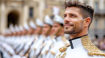 military ceremony featuring honor guard with smiling officer photo
