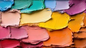 Vibrant painter palette with colorful paint strokes in various shades photo