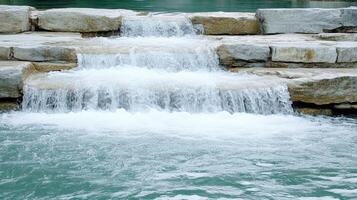 serene waterfall cascading over rocks creates tranquil scene photo