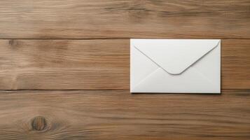closed envelope resting on wooden desk, symbolizing communication and connection photo