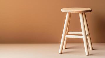 Classic wooden stool on warm brown background, perfect for any space photo