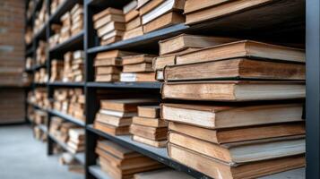 historical library filled with preserved typewritten books on shelves photo