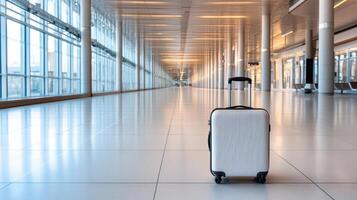 lost suitcase rolling across empty terminal floor evokes sense of solitude photo