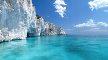 Breathtaking turquoise waters and white cliffs create serene coastal view photo