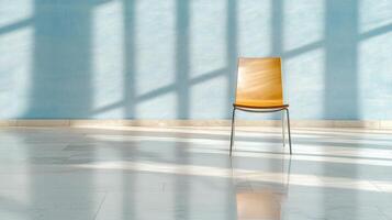 minimalist shot of single empty chair in airport setting photo