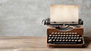 nostalgic sepia toned image of old typewriter on wooden table photo