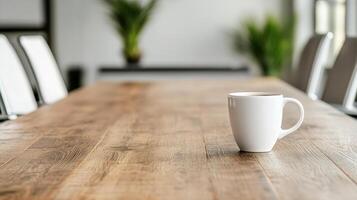 serene moment with coffee cup on wooden table in bright space photo