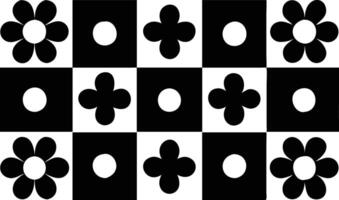 Decorative Grid with Black Flowers, Dots, and Quatrefoils on a White Background vector