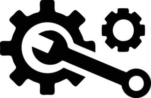 Black Gears and Wrench Isolated on White Background, Symbolizing Mechanical Operations vector