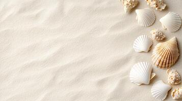 Seashells scattered on sandy beach create serene coastal vibe photo