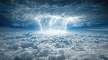 dramatic thunderstorm forming with lightning striking through clouds photo