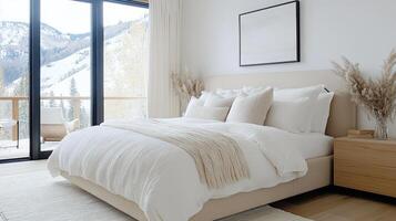 Cozy bedroom with soft color palette and inviting decor, perfect for relaxation photo