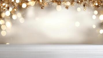 Gentle golden glimmers create dreamy abstract bokeh background photo