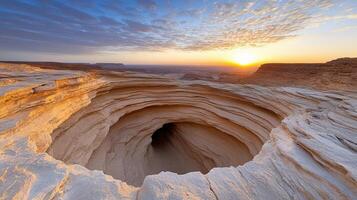 Stunning view of canyon at sunrise with layered rock formations photo