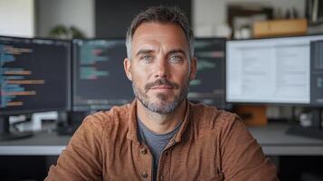 cybersecurity expert monitoring AI driven systems in modern office photo