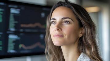 digital marketing expert analyzing brand reputation data with focus photo