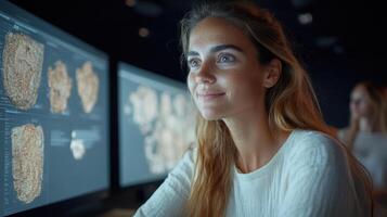 Exploring virtual museum exhibit with advanced technology and excitement photo