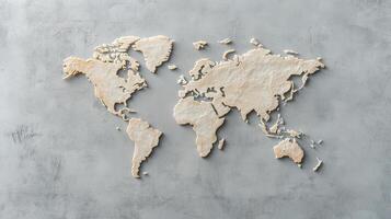 world map made of textured material on gray background, symbolizing global connections photo