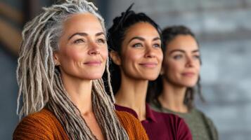 Empowered women standing together, showcasing diversity and strength photo