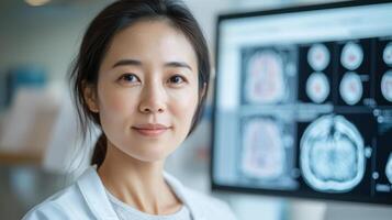 Healthcare professional using AI diagnostics in modern clinic setting photo