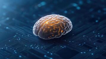 digital brain on circuit board, symbolizing AI technology and innovation photo
