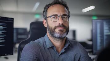 cybersecurity expert ensuring customer safety in modern office environment photo