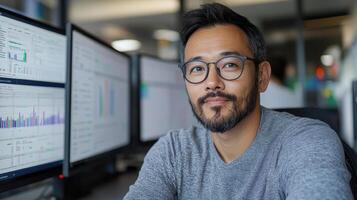 Data scientist analyzing consumer behavior in modern office setting photo
