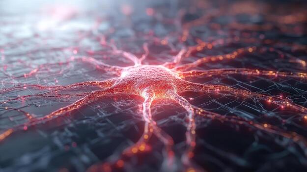 detailed 3D visualization of neural network with glowing connections, showcasing complexity and photo