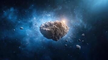 stunning asteroid floating in deep space, surrounded by stars and cosmic dust photo