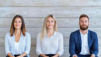 Diverse recruitment panel interviewing candidates with confidence and professionalism photo
