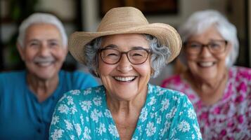 Happy seniors enjoying time together at community center photo