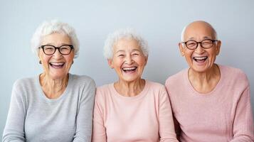 Happy elderly couple smiling together, enjoying joyful moment photo