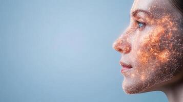 Digital face with glowing connections and data visualization elements photo