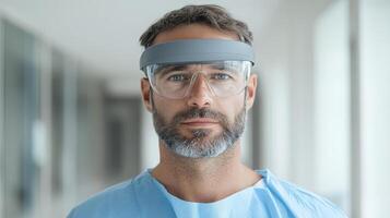 medical professional wearing protective gear in hospital setting photo