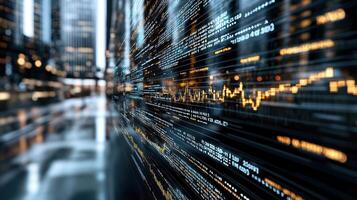 Futuristic business setting with holographic data visualization and analytics photo