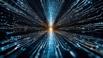 High tech visualization of data streams converging towards bright center photo