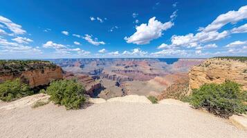 stunning panoramic view of Grand Canyon showcasing its majestic cliffs and vibrant colors photo