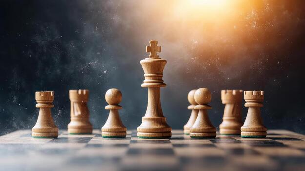 Strategic chess pieces arranged on board, showcasing thoughtful game photo