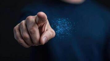 person interacting with digital network interface, showcasing technology photo