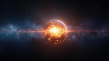 stunning cosmic scene featuring glowing star surrounded by nebula photo