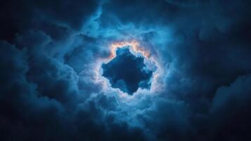 mesmerizing view of swirling cloud formation with bright opening photo