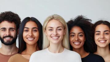 Diverse group of smiling individuals showcasing unity and inclusion photo