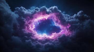 vibrant wormhole opening in deep space, surrounded by colorful clouds photo