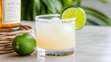 refreshing ice cold margarita with lime and salt, perfect for summer enjoyment photo