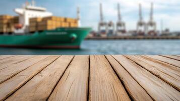 serene view of busy port with ship and containers in background, showcasing industry photo