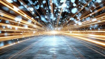 Dynamic light trails create vibrant abstract bokeh effect, evoking energy and motion photo