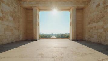 stunning view through historic Brandenburg Gate in Berlin, showcasing sunlight and architecture photo