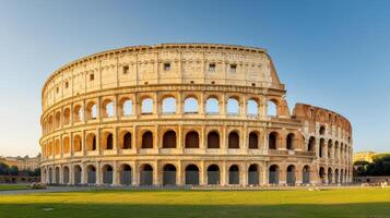 iconic Colosseum of Rome stands majestically clear sky, showcasing its ancient architecture and photo